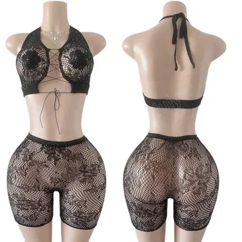 New arrival high quality exotic dance wear outfits sexy underwear stripper hollow out diamond sexy lingerie