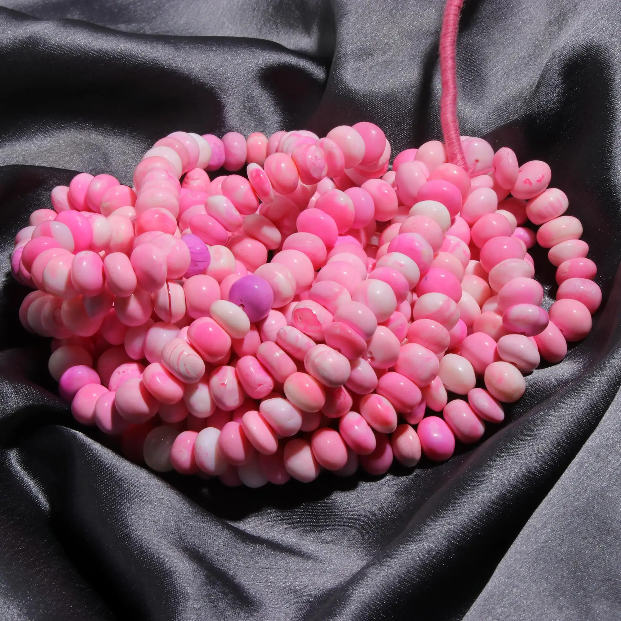 Hot Selling Beautiful Matte Pink Opal Smooth Rondelle Shape Beads 7-9mm Washed Out Matte Pink Opal Gemstone Beads for Jewelry