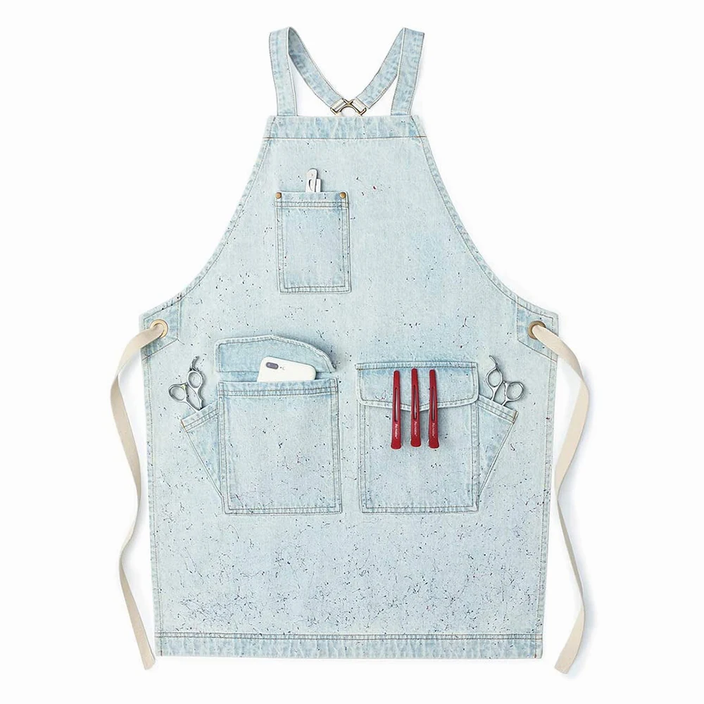 Cotton Thickness Denim Apron For Unisex Stain Proof Household Kitchen Work Gardening Barber Bib Apron