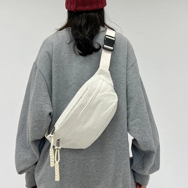 Wholesale Large Capacity Corduroy Chest Bag Street Style Sport Fanny Pack Casual Crossbody Shoulder Waist Belt for Outdoor Use