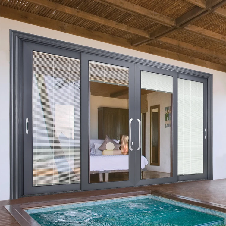 Chinese design house villa exterior hurricane proof metal frame aluminium profile triple glass sliding door