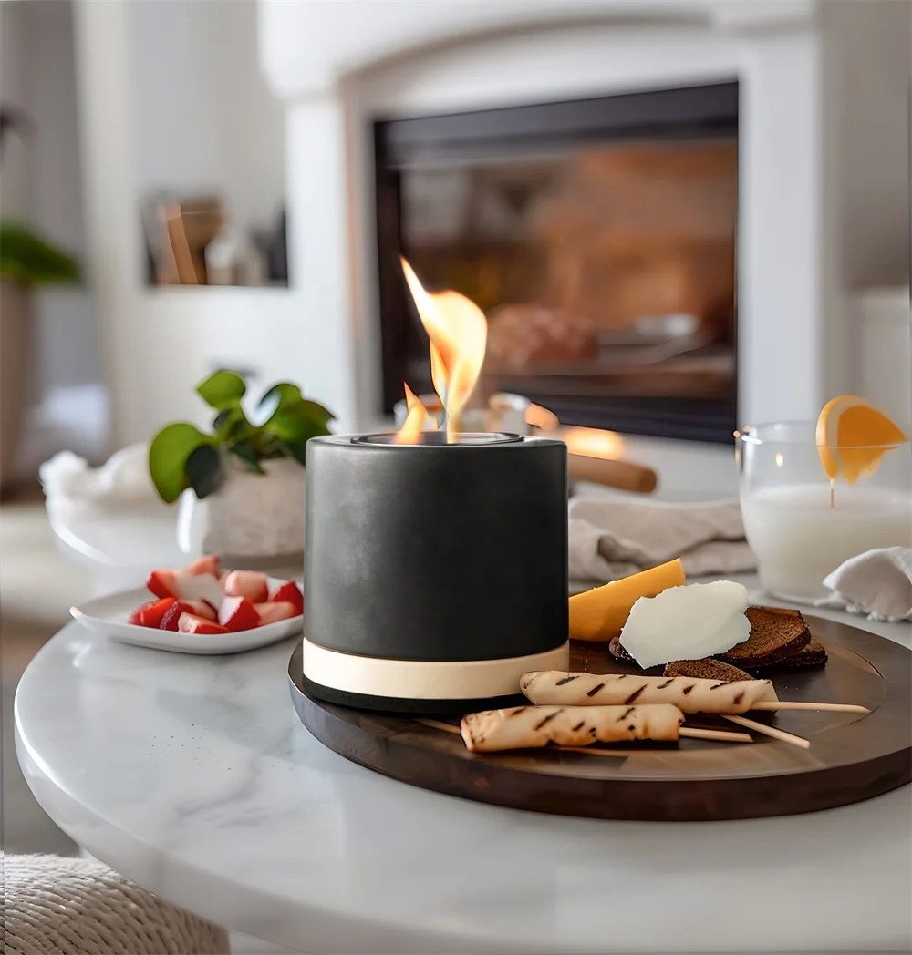 Mini Portable Bioethanol Fireplace for Indoor Outdoor Use Smokeless Ethanol Fireplace Concrete Tabletop Home Party Use