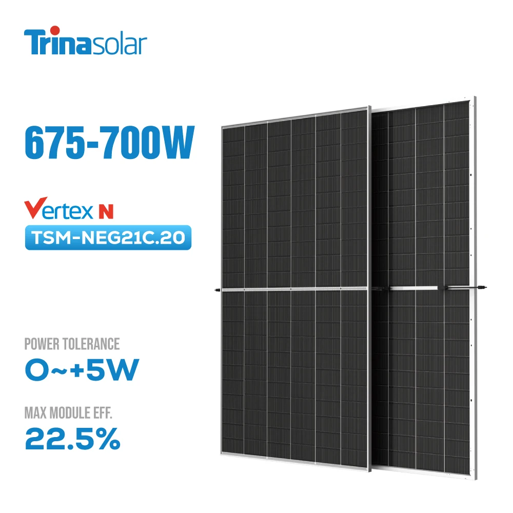 Trina Solar Vertex N Type Solar Panels Topcon Warehouse Europe 555W 600W 670W 700W 600 Watt Bifacial Double Glass Solar Panel