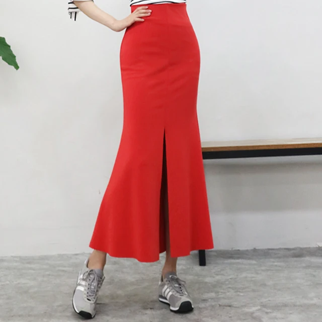 Sophisticated slits mermaid line spandex long skirt made in Korea