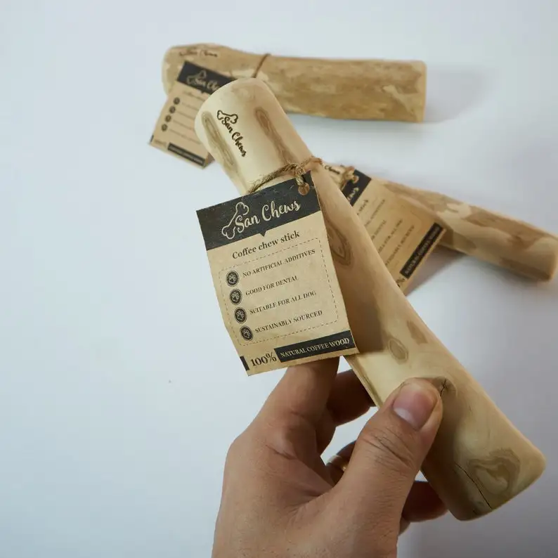 TienPhong 2024 Handmade Natural Coffee Wood Dog Chew Treats Safe Healthy Dog Play Toy Heavy Chewers Java Wood Dog Chew Set of 2