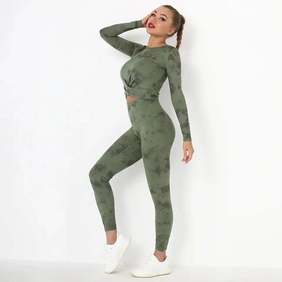 High Waist long sleeve tie dye Printed Women Custom Yoga Set Gym Fitness Sports Wear Quick dry workout Outfit by hizaifa product
