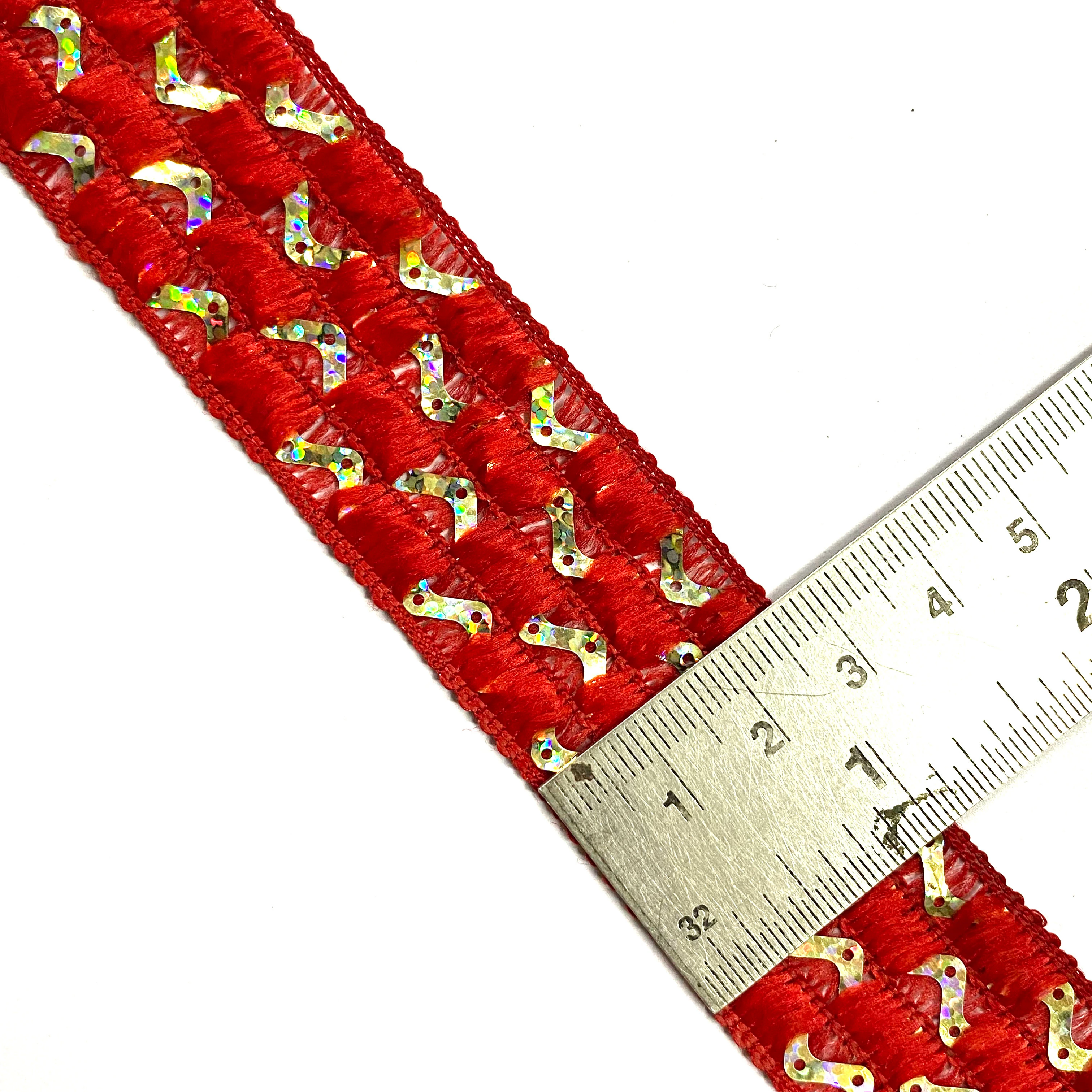 Red India Wholesale Christmas  Embroidery Metallic Rainbow Sequin Ric Rek  Lace Trimmings For Haberdashery