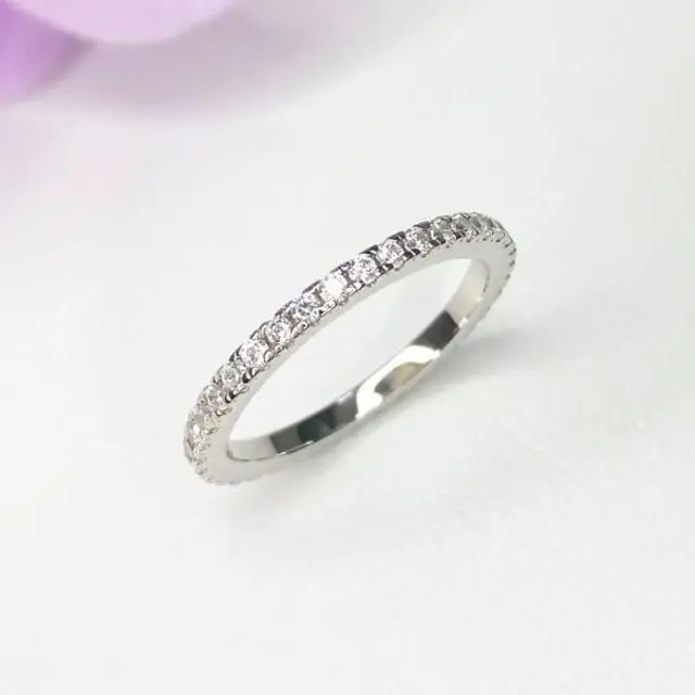 925 Sterling Silver Fine Wedding Band Ring High Quality Eternity Style Set with Cubic Zirconia Rhinestone Diamond Pave Wholesale