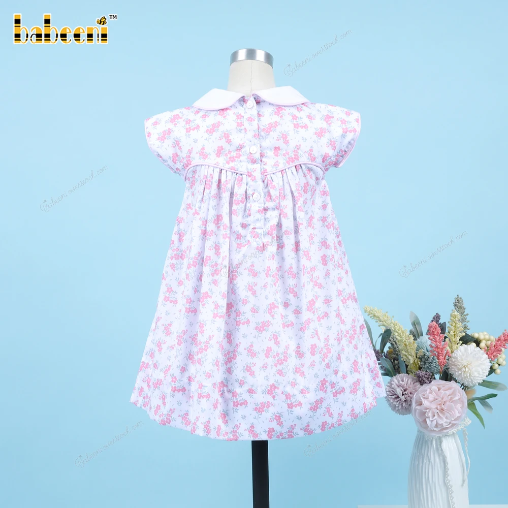 Blue Yellow Floral Plain Dress For Girl For Girl OEM ODM customized hand made embroidery wholesale smocked dresses - BB3303
