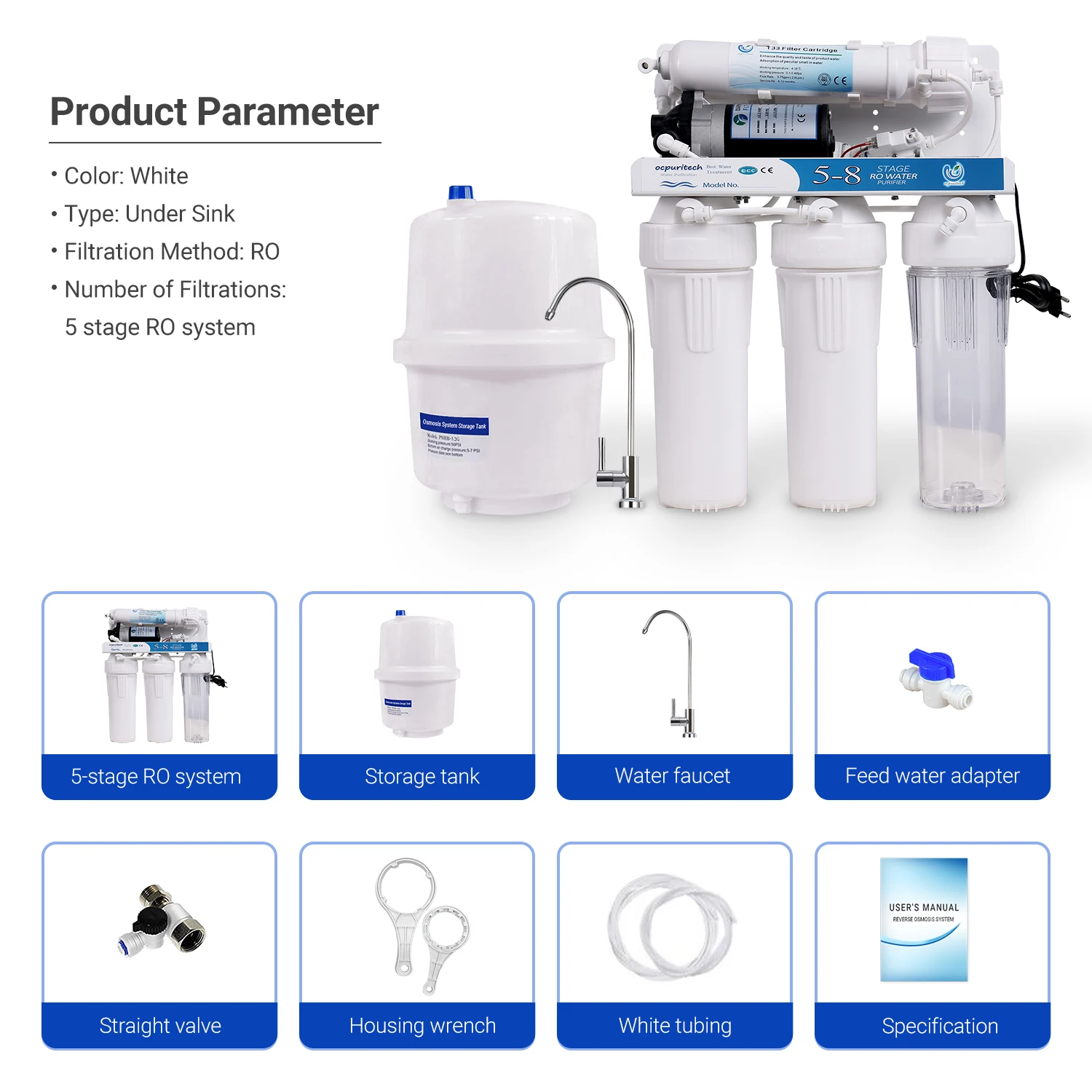 Water purifier machine High-Flow Rate 5 Stage UV Water tank System Electric Portable  Filter RO water purifier machine