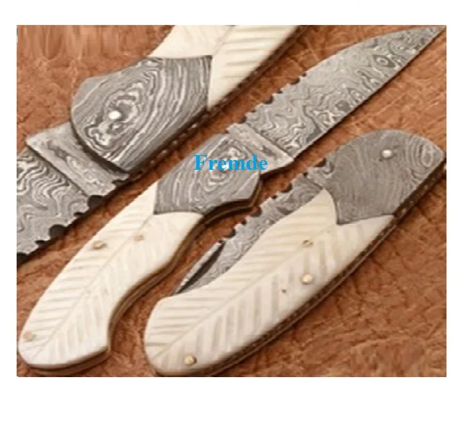 Damascus Steel Folding Knife & Damascus bolster Hand Made High Quality