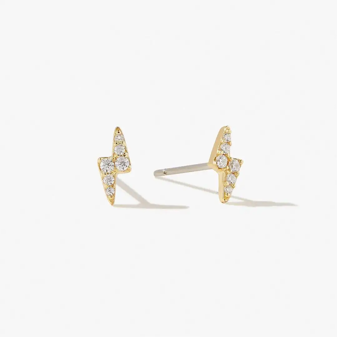 Custom 5A Cubic Zirconia Wholesale Modern Fashion Simple Women Small Lightning 18K Gold Plated 925 Sterling Silver Stud Earrings