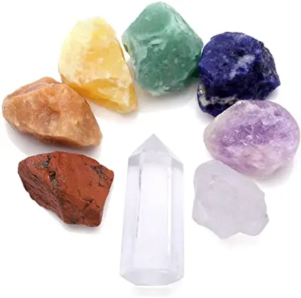 Seven Chakra Healing kit with Amethyst Cluster & Selenite Stick | Chakra Stones for Healing | Buy From Amayra Crystals Exports