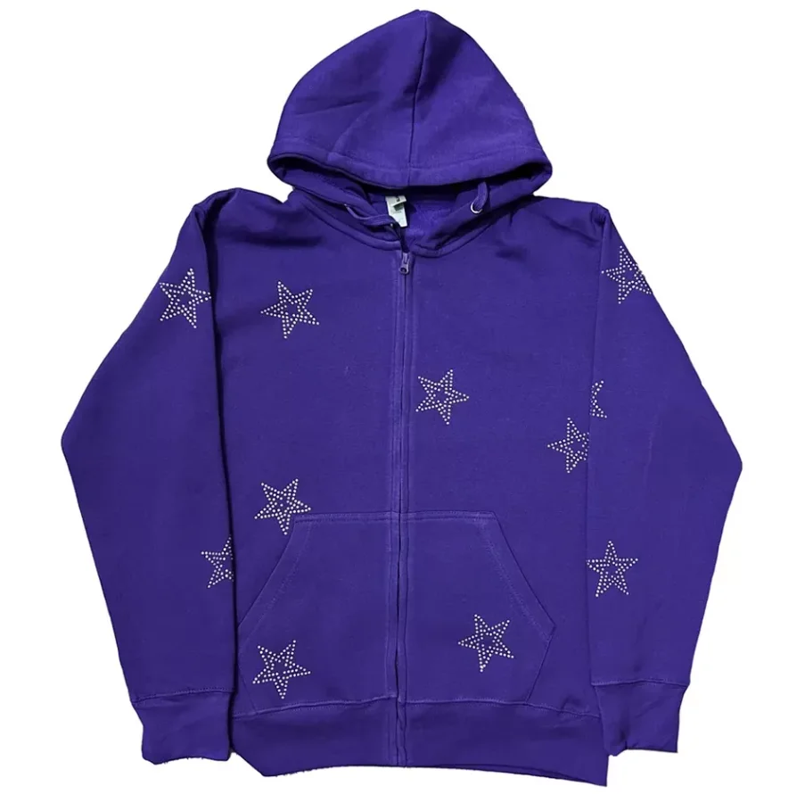 Zip Up Custom Rhinestone Hoodies / Streetwear Men Full Zip Up Hoodie / Low MOQ High Quality Oversized Designer Hood