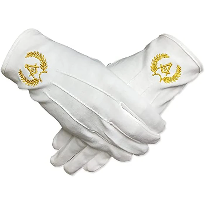 High Quality Cheap Masonic Mitten embroidered cotton gloves Gold Masonic chain Masonic Parade Gloves Supplier
