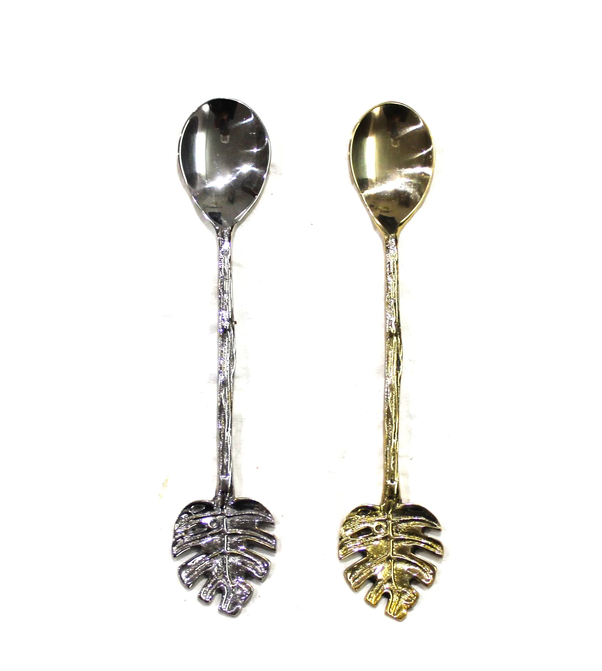 Silver And Golden Colored High Quality Baby Spoon Set With Leaves Design And Attractive Look Baby Spoons