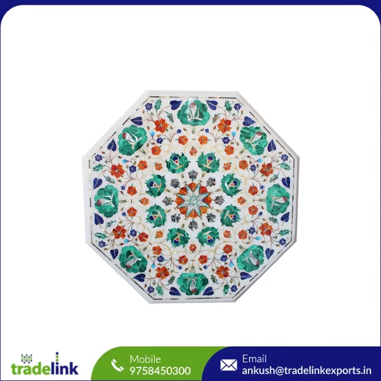 Handmade Modern Malachite Stone Table Top Luxury Pietra Dura Work Hotel Coffee Table Granite Natural Contemporary Home Decor