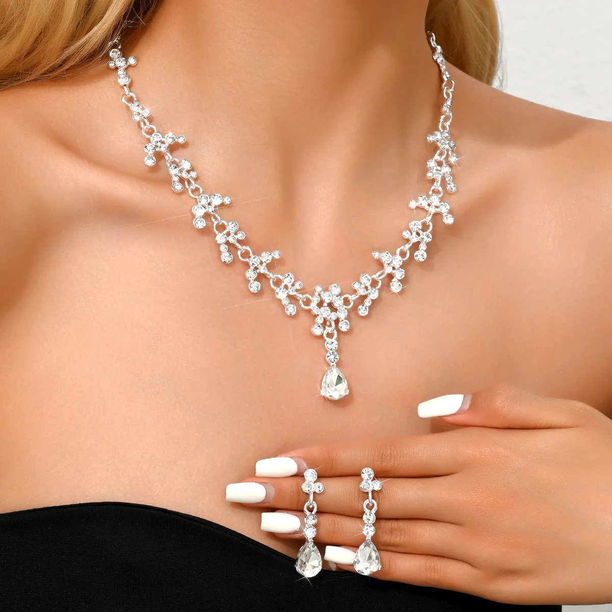 New Two-piece Wedding Set Necklace Earrings Korean Style Super fairy Wedding Dress Versatile Accessories for Women