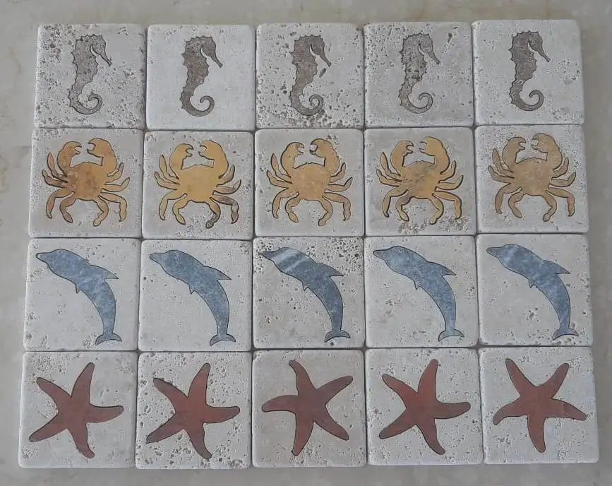 Wholesale Custom Italian Marble Tiles Dolphin Style 10x10 cm Kitchen Bathroom Wall Panels Vintage Antique Kitchen Furniture