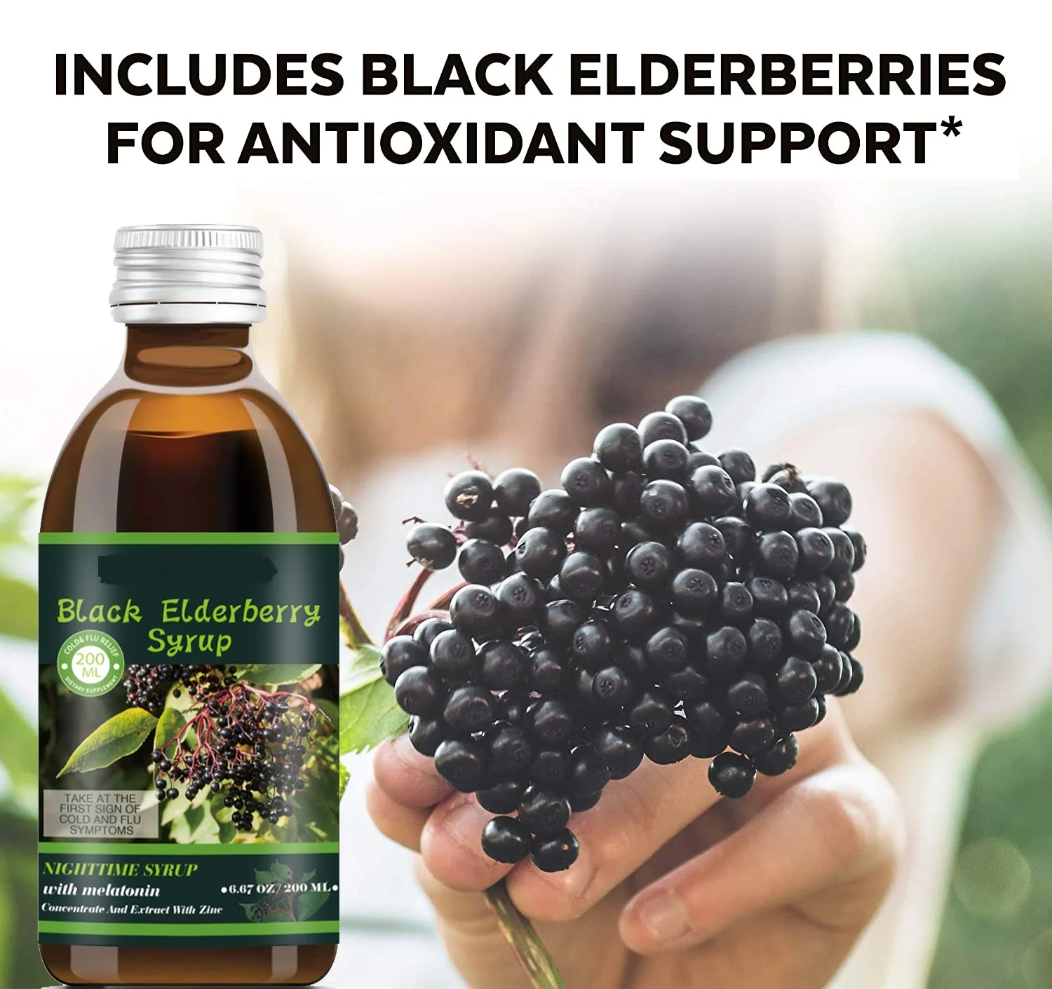 Private Label Black Elderberry Syrup Elderberry Liquid  With Vitamins and Zin C