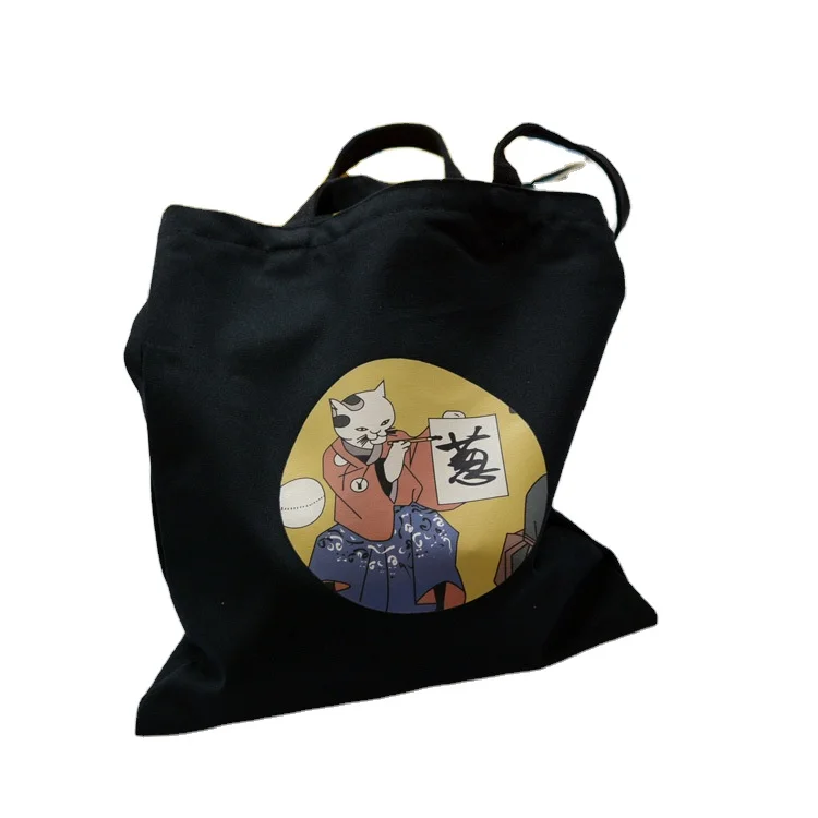 New model Top quality custom logo big size lady Fashion simple cat canvas bag shoulder handbag zip big for girl students