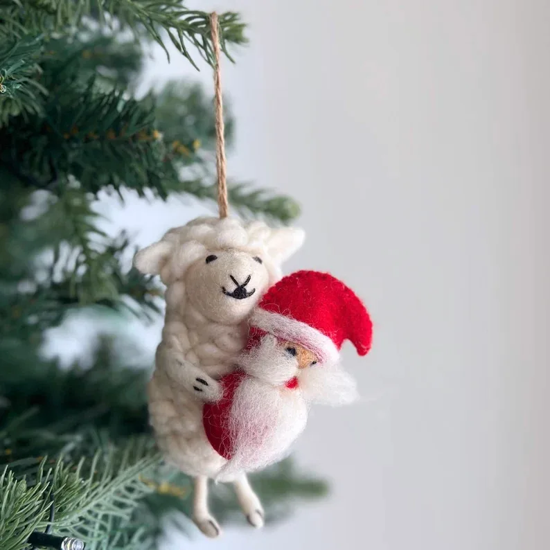 Sheep Christmas Ornament with jute thread string, Biodegradable ornaments, Tree Hanging Decorations, Counting Sheep