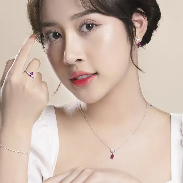 Gemstones Jewelry Set Collection Au585 Real Gold Necklace Fine Jewelry Set With Ruby Stone Made In Vietnam PTB291