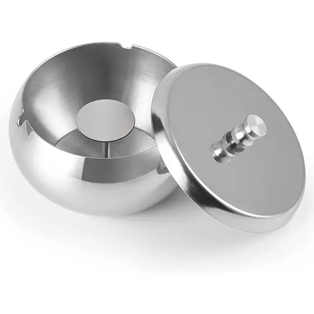 Stainless steel Ashtray windproof and drop-proof round creative color-plated belt cover sealed Desktop Ashtray