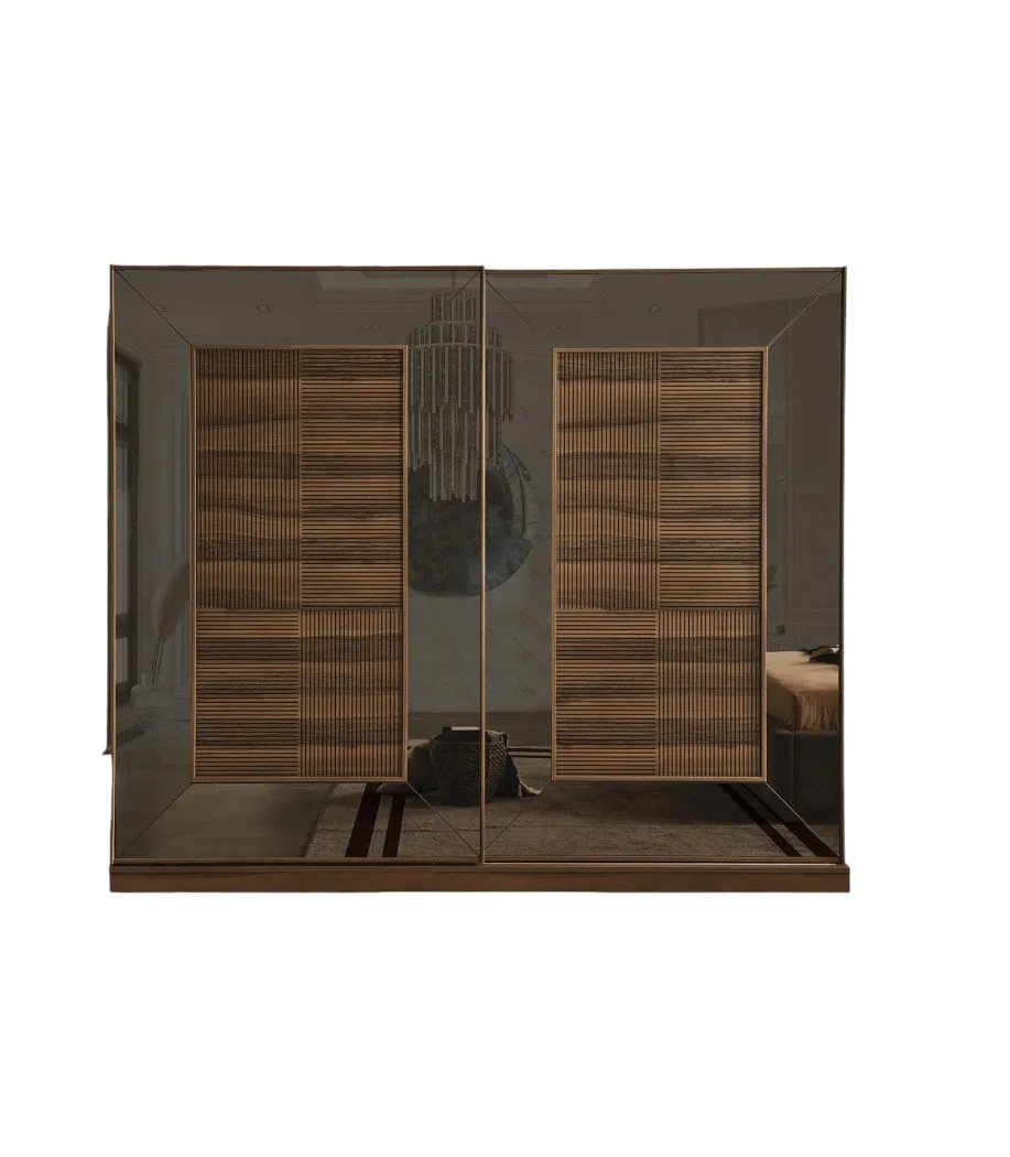 Bedroom set upholstered bed 2x bedside tables wardrobe 4-piece set