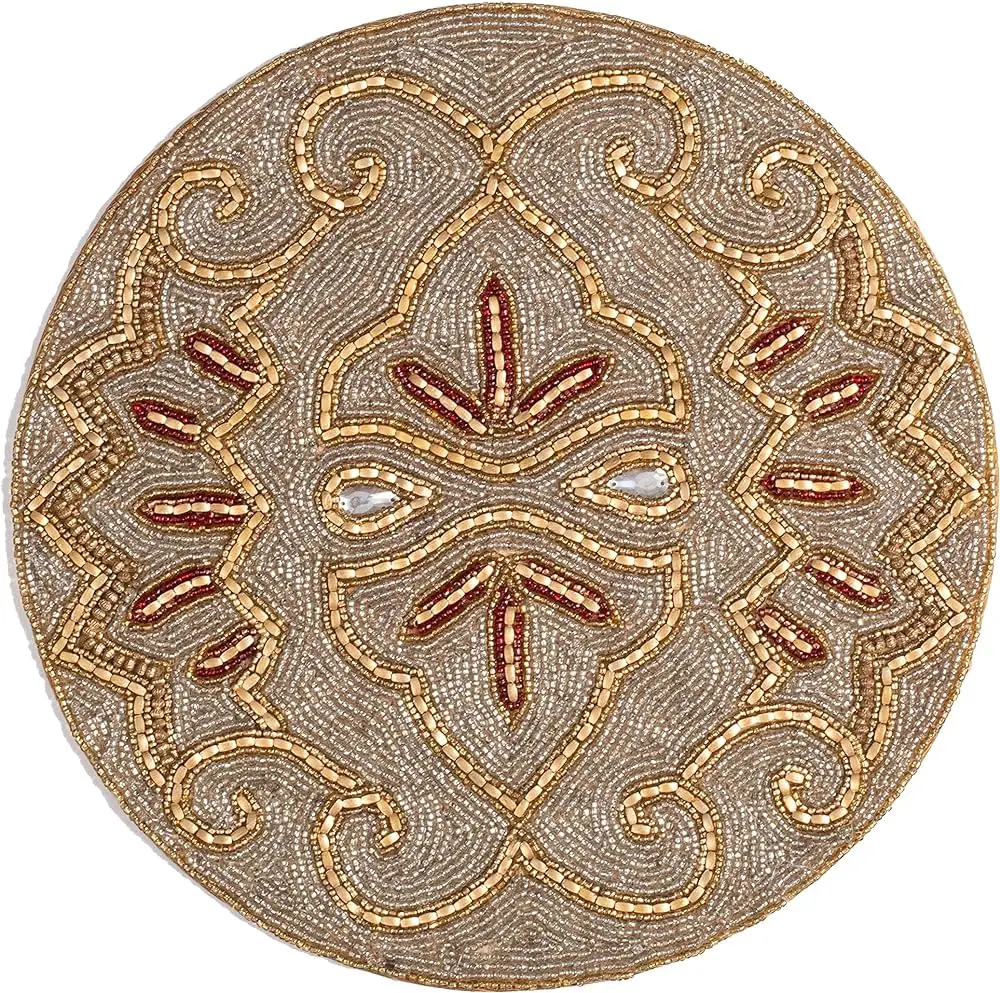 Prime Quality Round Place-mat Fancy Glass Beaded Place-mat for Dining Table Place-mat Decorative Runner for Wedding Embroidered
