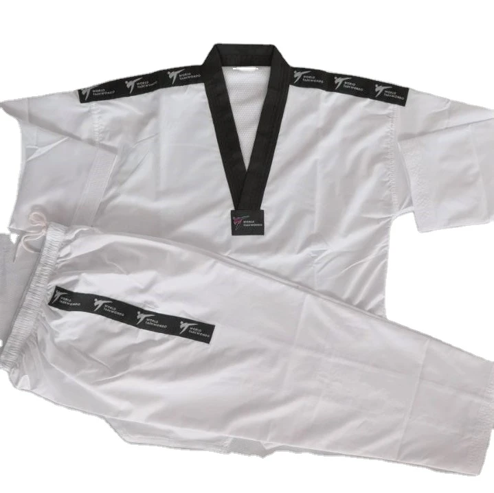 Dobok униформа для тхэквондо дешевая черная красная китайская Ультралегкая ткань мужчин детей wtf белая