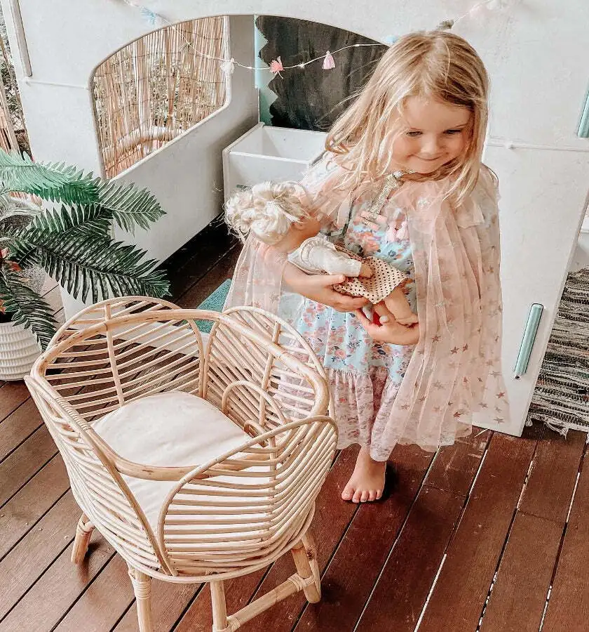 Rattan boho baby crib for doll mattress with a removable and washable cover natural product hot sale