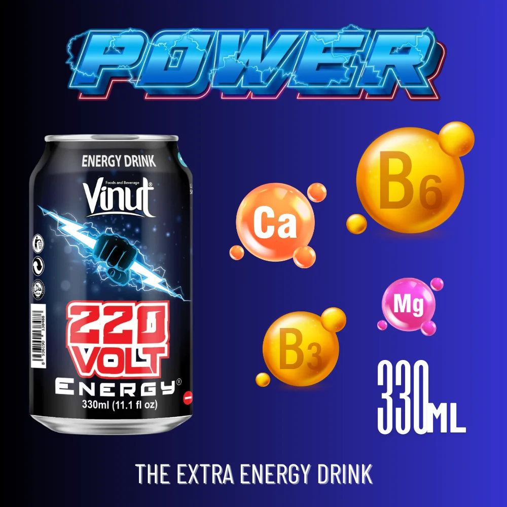 Made in Vietnam 330ml Vinut Volt Power Energy Water Drink No Sugar Low Fat  Free Sample Beverage Manufacture Private Label OEM