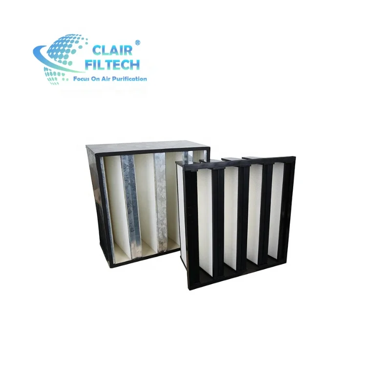 High Efficiency HVAC System HEPA Filter 4V-Bank H14 U15 Ulpa Air Conditioner Filter V-bank 99.9% Plastic Frame
