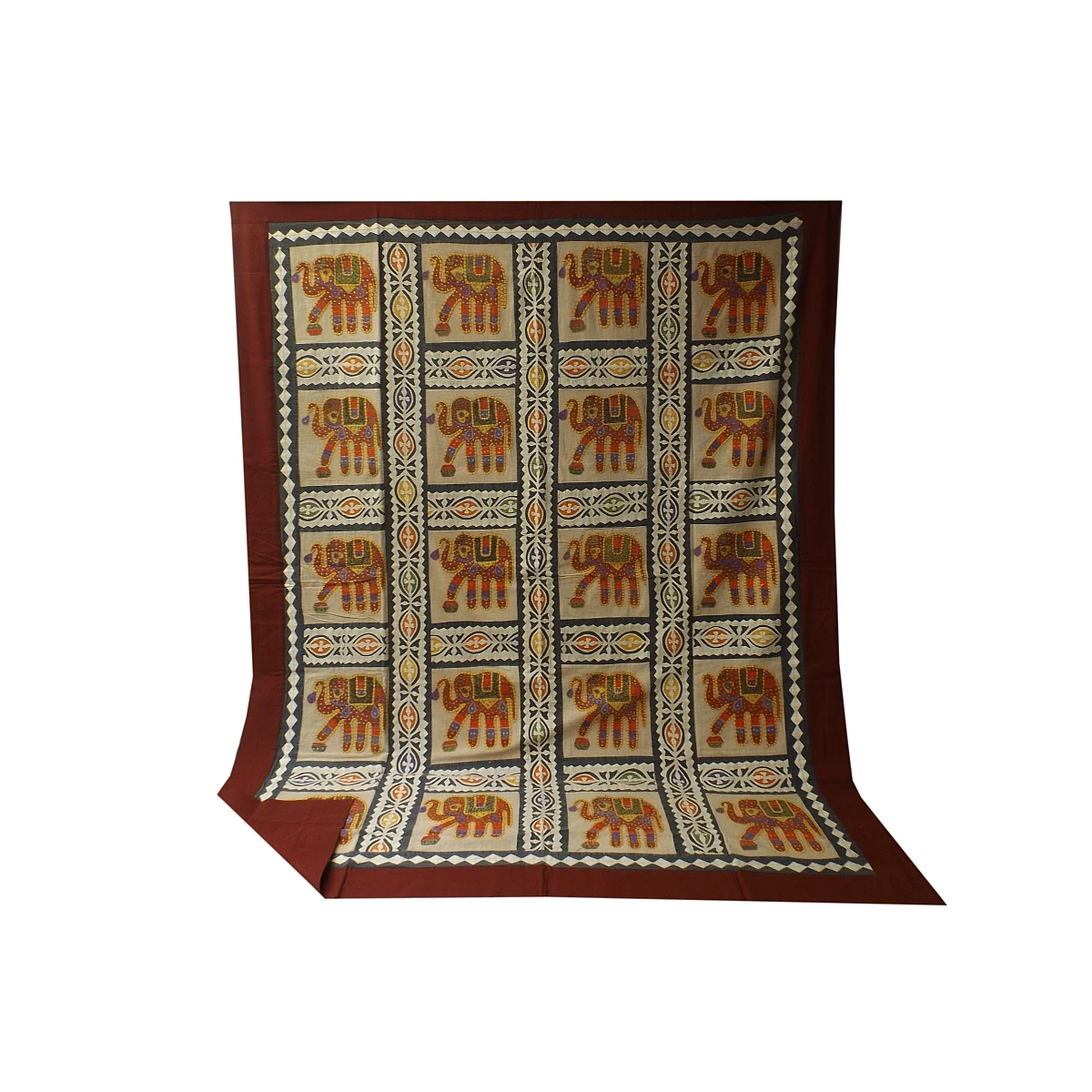 elephant design embroidery Indian manufacturing traditional evergreen vintage applique work bedspread, handmade collection