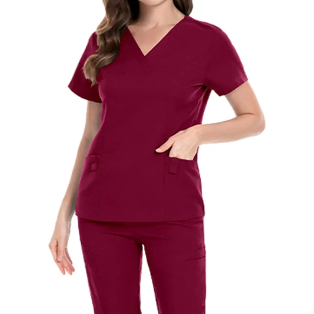 OEM Best Selling Hospital Uniform Woman Top Scrub Suit V-Neck Nurse Uniform  Summer Hospital Scrubs Fleece Nurse Uniforms