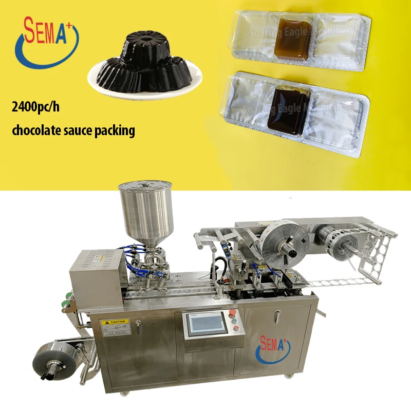 Plc Control Automatic Butter Chocolate Sauce Honey Jam Masala Liquid Blister Thermoforming Filling Sealing Packing Machine