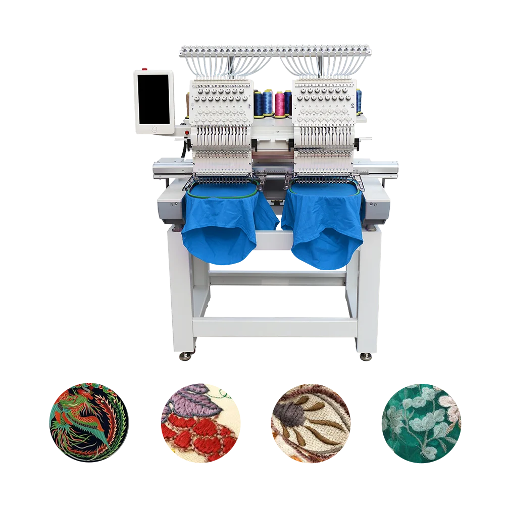 REHOW high effciency two heads double head hat t-shirt flat embroidery machine price 12 needle automatic computerized embroidery