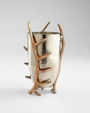 STYLISH ALUMINIUM GOLD PLANTER LARGE METAL POT WITH MANGO WOOD STAND MODERN FLOWER POT DECOR FOR LIVING ROOM