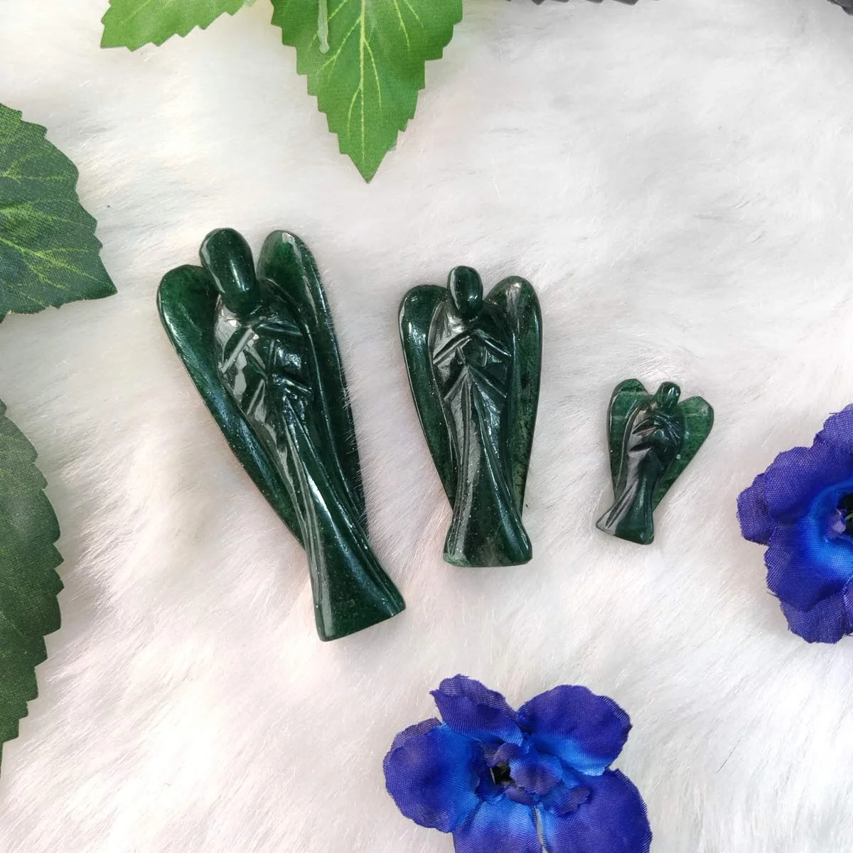 Green Jade Stone Angel Pocket Figurines | Size 2 inch Natural Healing Crystal Reiki Chakra Stone