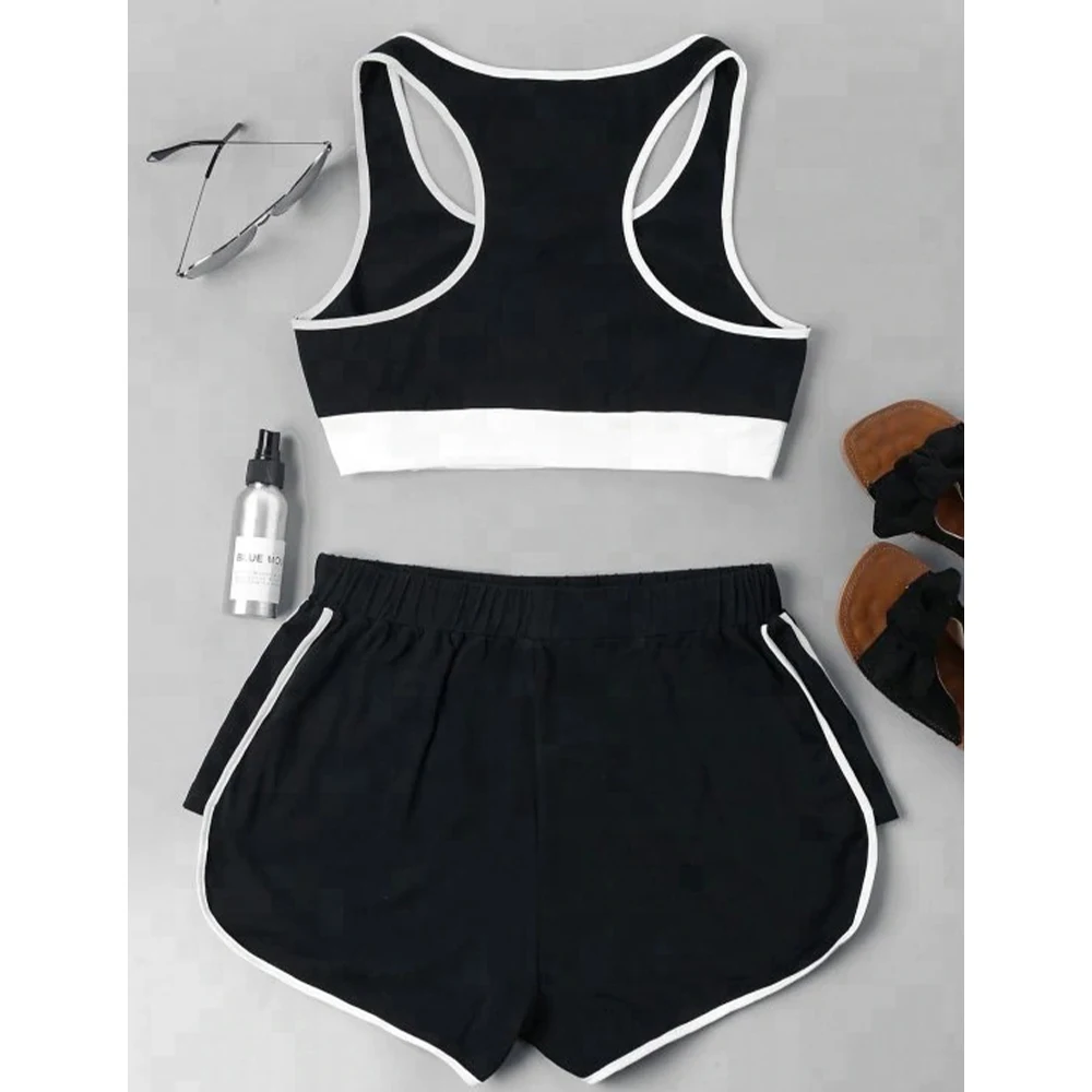 Womens 2 Pcs Top and Shorts Set Ladies Workout Gym Running Sports Bra Vest Shorts Athletic Twin Sets