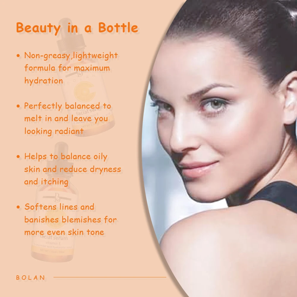 OEM Best Brightening Face Ascorbic Acid Vitamin C Whitening Serum Skin Care With Hyaluronic Acid For Dark Spots