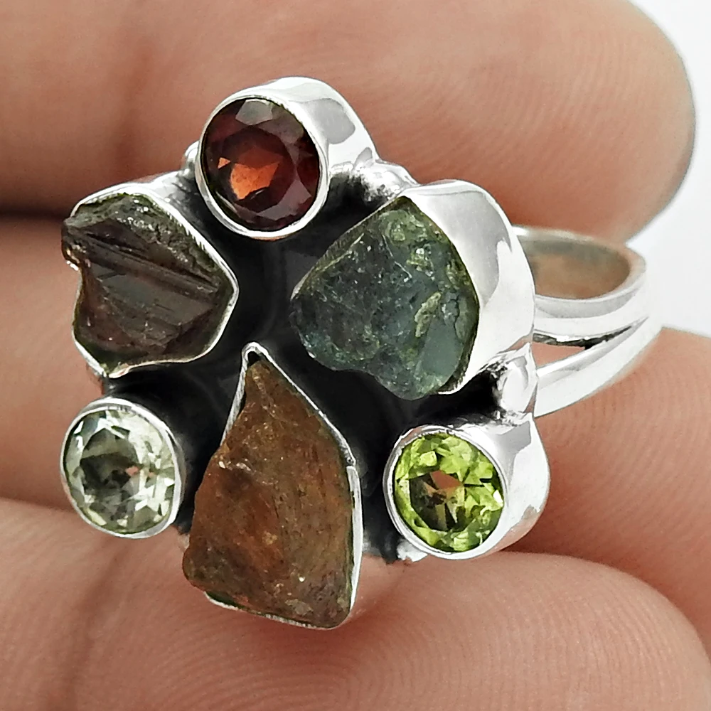 Popular bezel set Colorful pearl ruby garnet Special multi gemstone women ring jewelry manufacturer