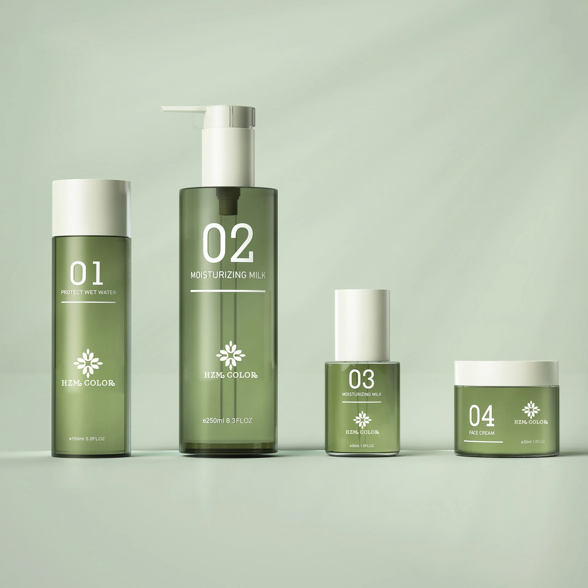 Recycled 50ml 100ml Clear Green PET Bottle Heavy Walled Cap Plastic Empty 50g Cream Jar Cosmetic Packaging Sets