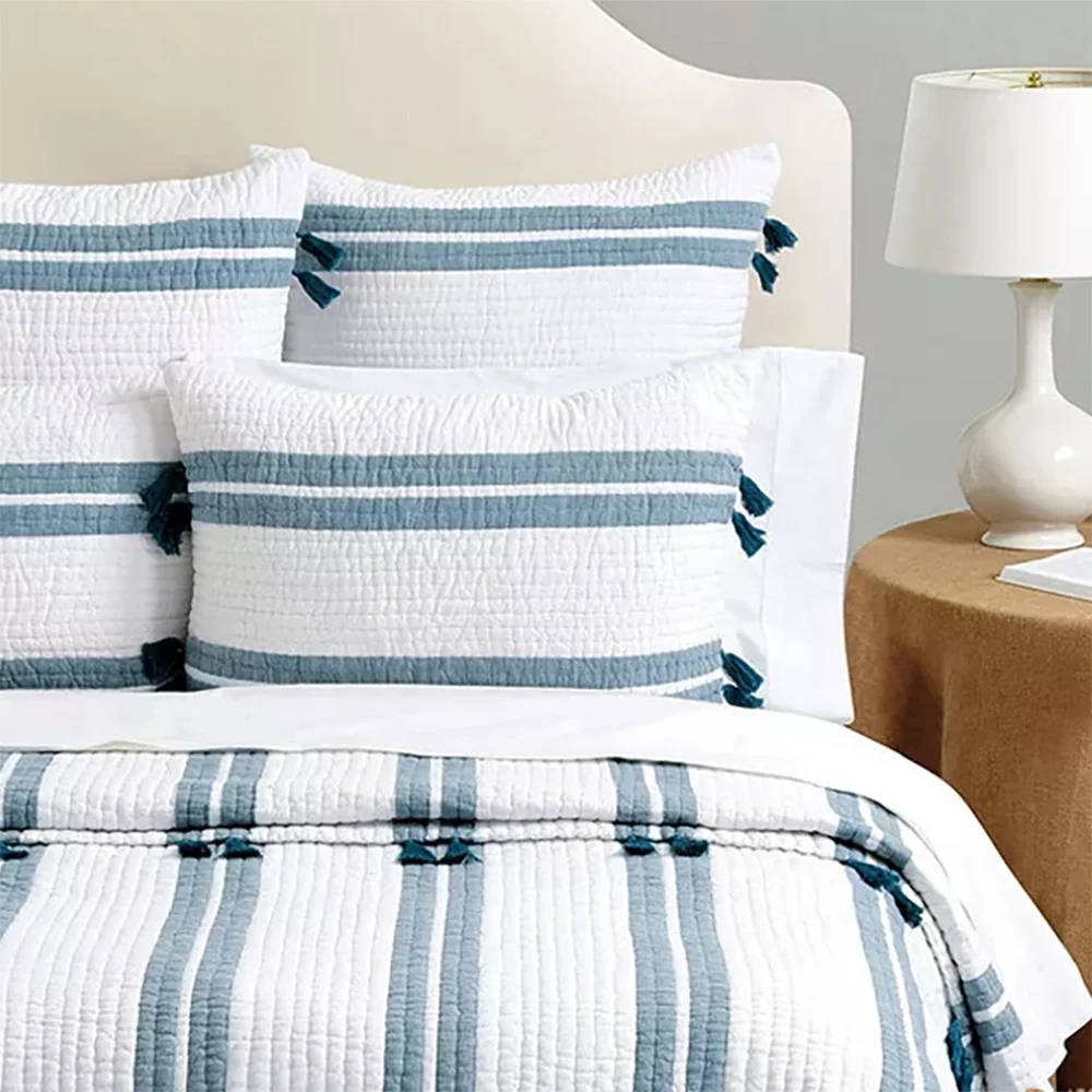 Luxury cotton Stripped machine Quilt 100% Cotton blanket wholesale coverlet hand block print Indian Kantha Bedspread