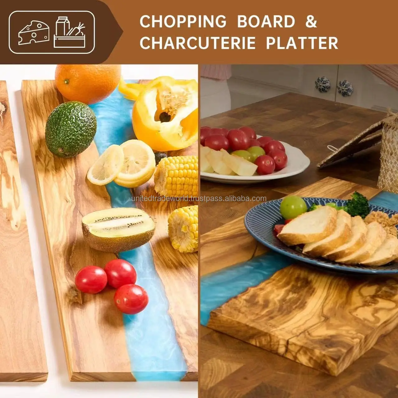 Italian Olive Wood luxury Cheese board with Resin Charcuterie board Chopping and Cutting Board for Meat Vegetable & Fruit
