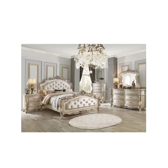 Luxury Villa Silver Carved Double Bed Maharaja Style King Bedroom Set antique wooden bedroom furniture double bed for sale