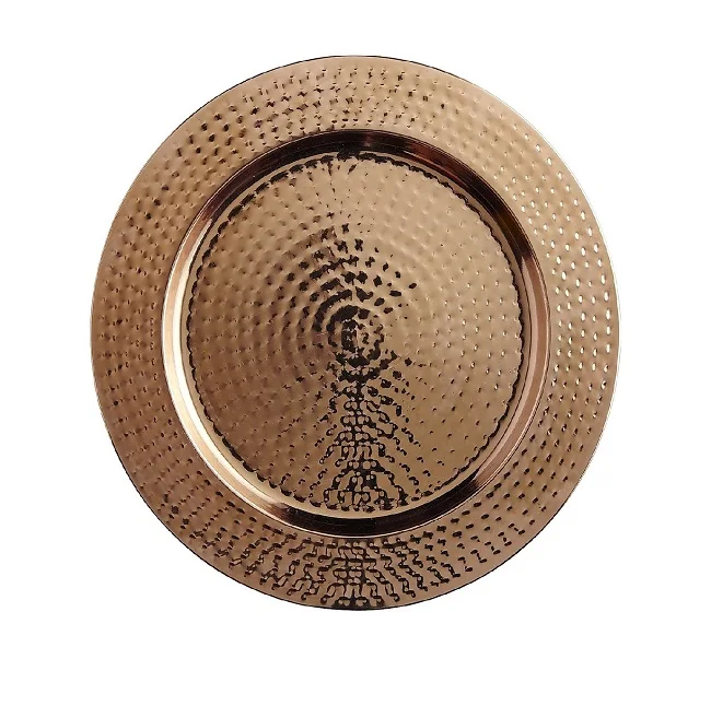 New Style Dinnerware Dinner Sets Restaurant Crockery Table Decoration Antique Charger Plate Handmade Copper Coated Square Shape