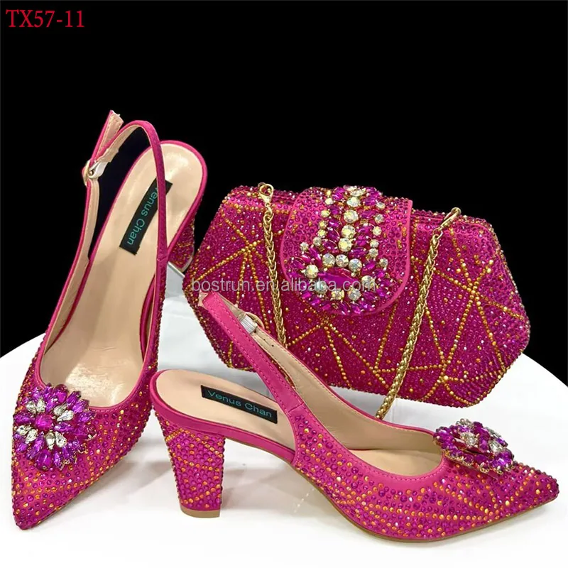 TX57   Newest Fashion Italian shoes and bag set wholesale 2024 blue color for wedding shoes and matching purse for women