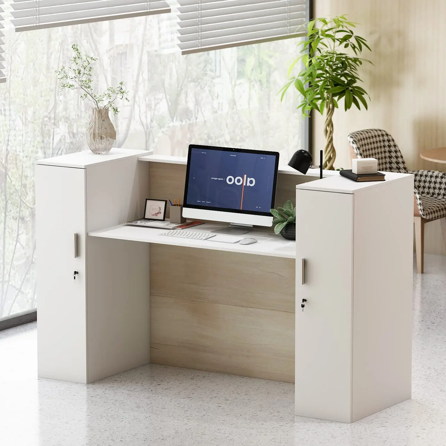 Wholesale Office Furniture White Modern Reception Desk Adjustable Salon Reception Wooden Reception Desk with Counter Lockable